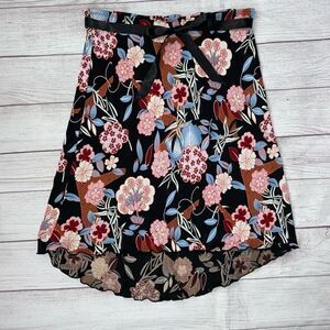 To the max women S floral print hi-low skirt w/satin tie belt